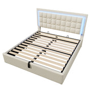 Letto Contenitore 140 x 200 cm; Letto Matrimoniale - LED Regolabile e Contenitore - in PU - Bianco