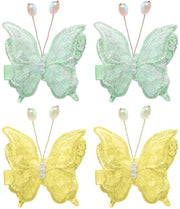 Accessori per capelli 4 pezzi - Clip per capelli in forma di farfalla - Decorazioni per capelli - Giallo/Verde - Materiale leggero e respirabile - 5,5 cm - Spilla per capelli