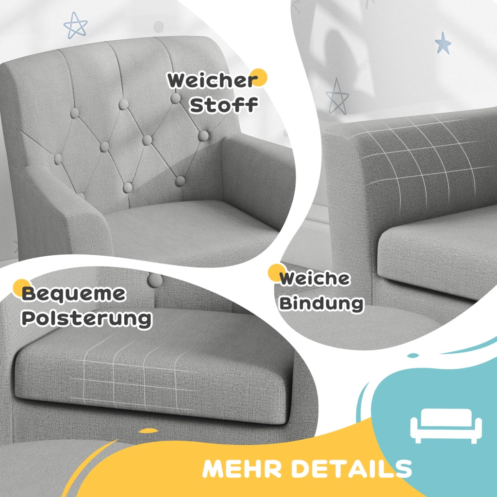 Poltrona per Bambini con Pouf ¨C Zephmum ¨C Grigio, Tessuto, Legno