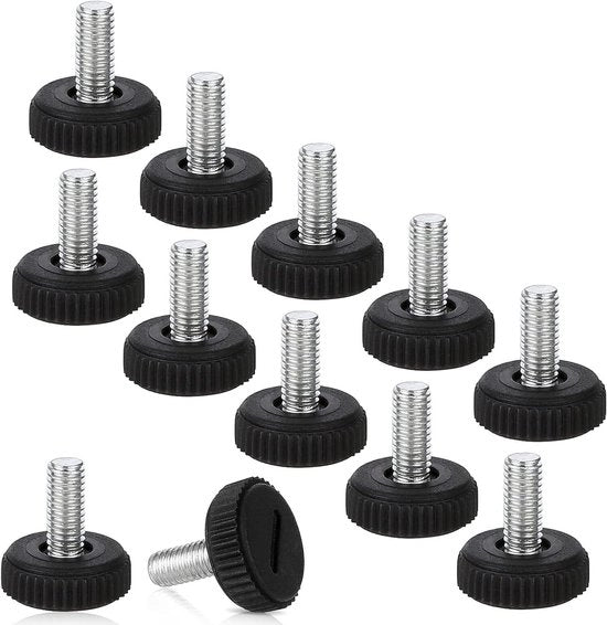 Verstelbari per mobili (12 pezzi), tabelle in altezza regolabili nero - M6 x 20 mm con opzione di livellamento