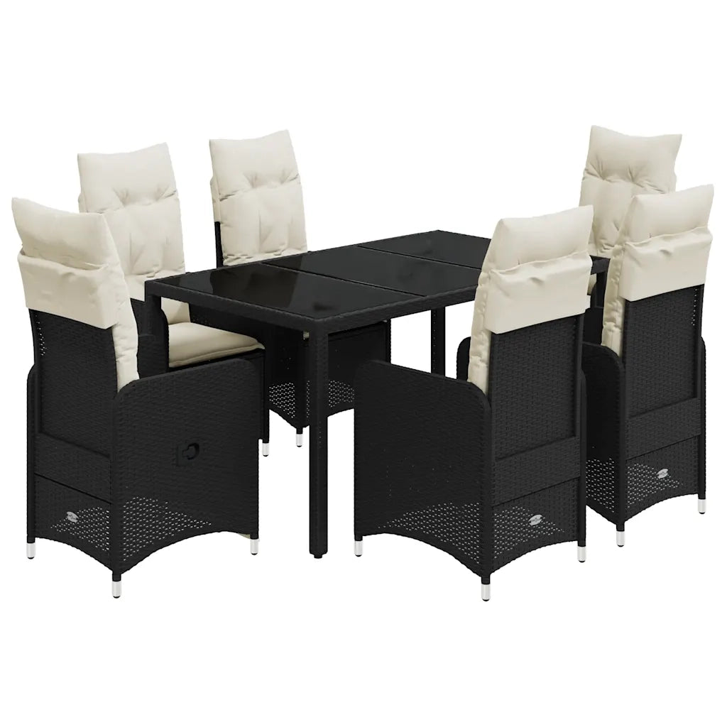 vidaXL Set da Bistrò da Giardino 7 pz con Cuscini Nero in Polyrattan