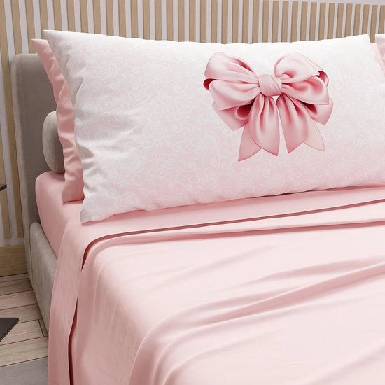 Set di lenzuola e federe per letto matrimoniale con stampa digitale, completo di tutto, colore rosa