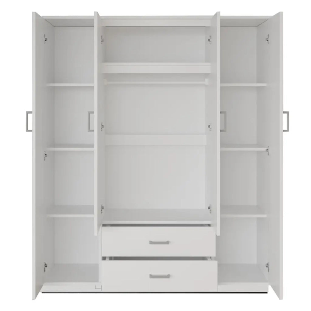 Armadio a 4 ante con 2 specchi TOM - Dimensioni H185 x L160 x P52 cm - Colore bianco - Stile design
