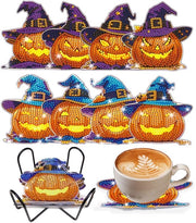 Set di 8 costole di diamante per piatti con holder, piatto di servizio con decorazione a diamanti a forma di melone, pittura a diamanti per bicchieri, bicchieri da vino, vasi e cucina, decorazione di Halloween per bambini