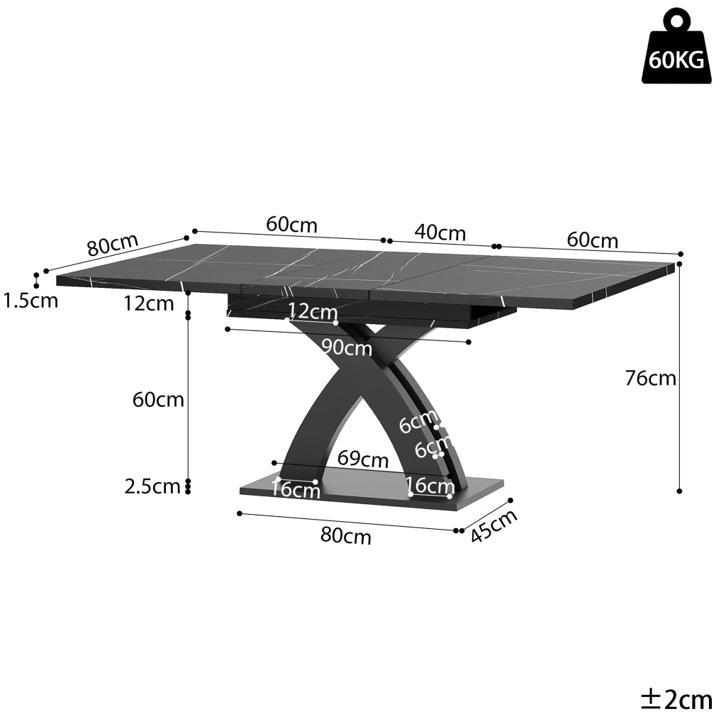 TAVOLO DA PRANZO ESTENSIBILE 120-160 x 80 x 76 cm MDF Nero