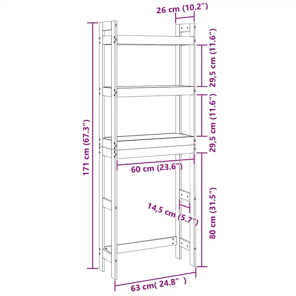 Rastrelliera da Bagno Nera 63x26x171 cm Legno Massello Pino 824662