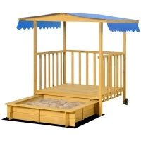 Sabbiera con Casa da Gioco e Tetto, 133 x 129 x 137.5 cm, Legno e Blu