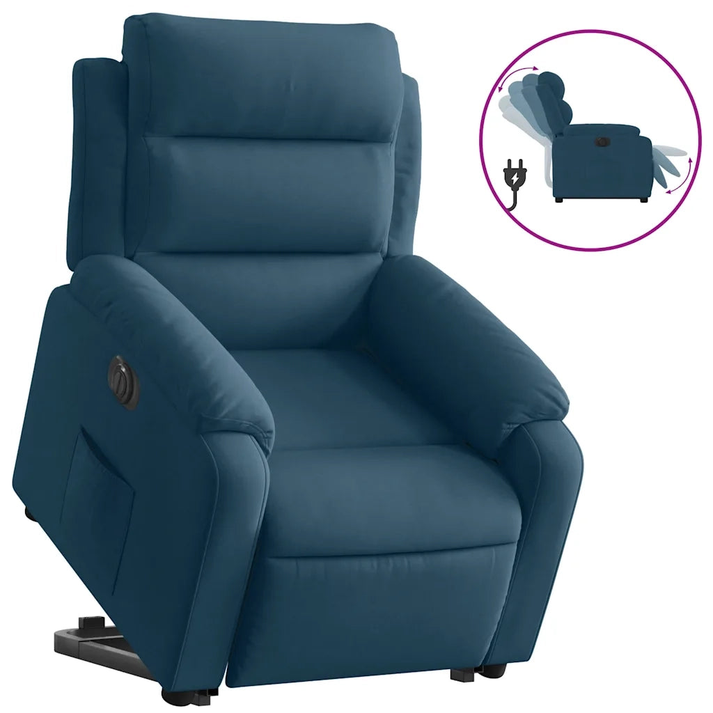 Poltrona Alzapersona Reclinabile Elettrica Blu in Velluto