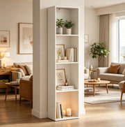 Libreria verticale 40x29x170 cm bianca in truciolare E1, 4 vani con LED RGB