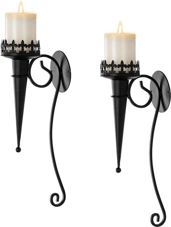 Standarizzato per candela a muro 2 pezzi - supporto per candela a muro appeso - decorazione per camino in stile salotto - nero