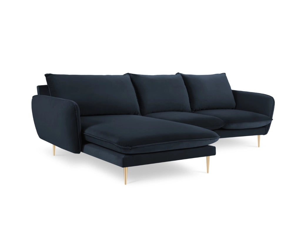 Cosmopolitan Design - Divano angolare sinistro "Vienna" 5 posti in velluto blu scuro 