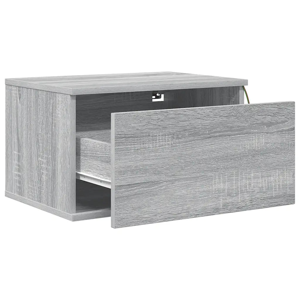 Comodini a Parete con luci LED 2 pz Grigio Sonoma 836837
