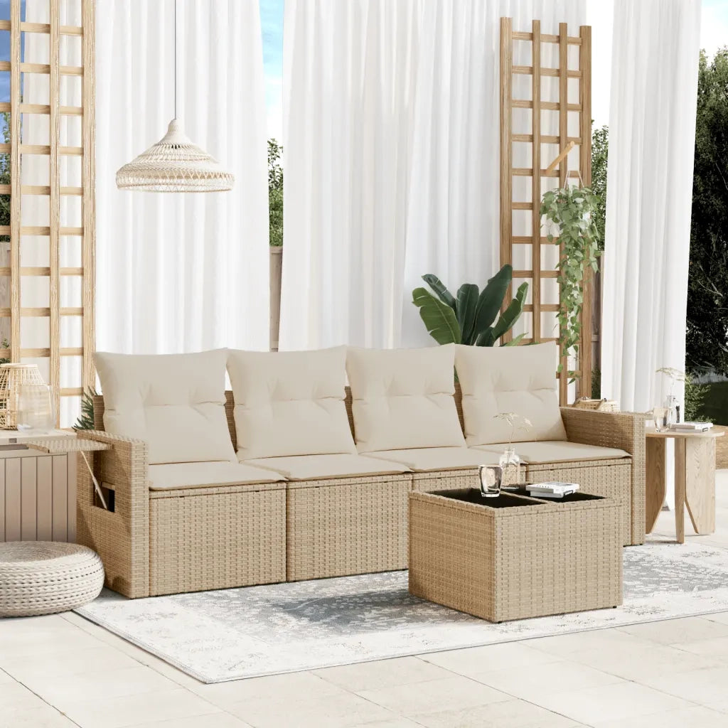 Set Divano da Giardino 5 pz con Cuscini Beige in Polyrattancod mxl 113224