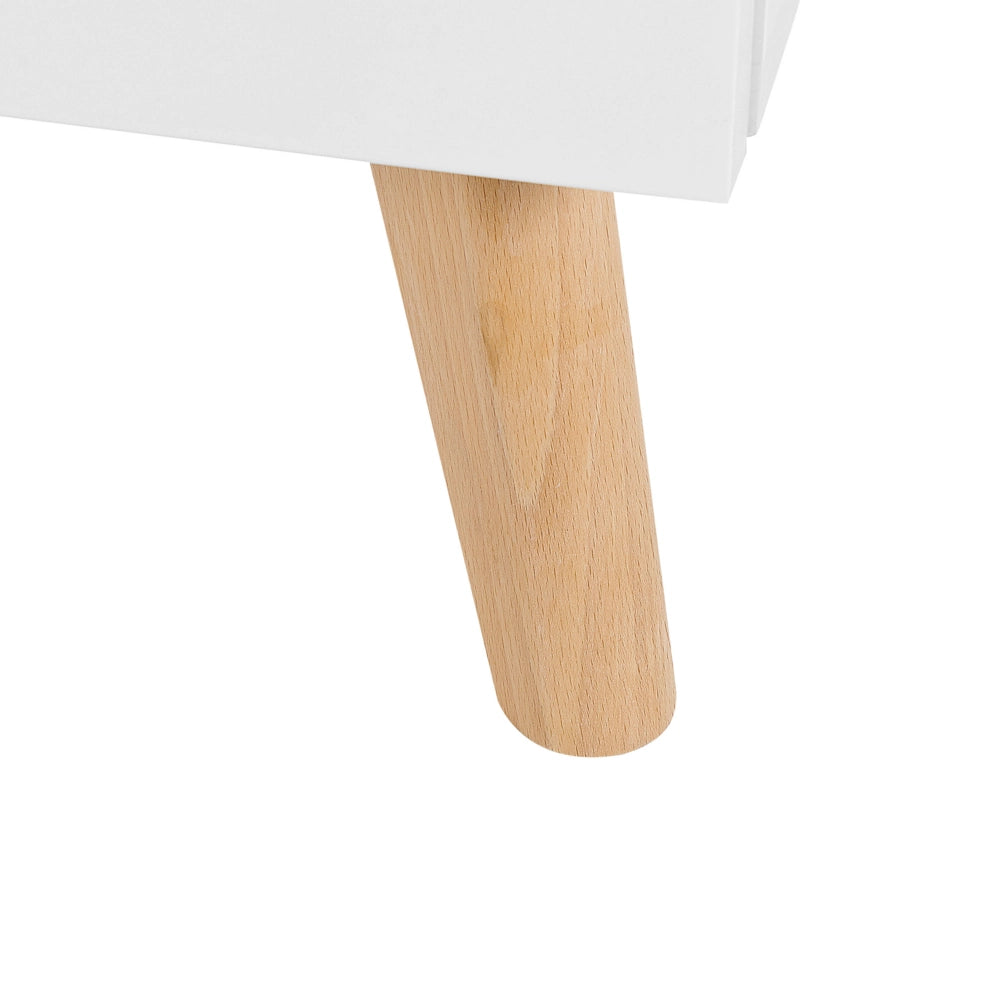 Credenza Bianca e Legno Chiaro MDF 2 Cassetti Scaffali Armadio Gambe in Legno Portaoggetti Soggiorno