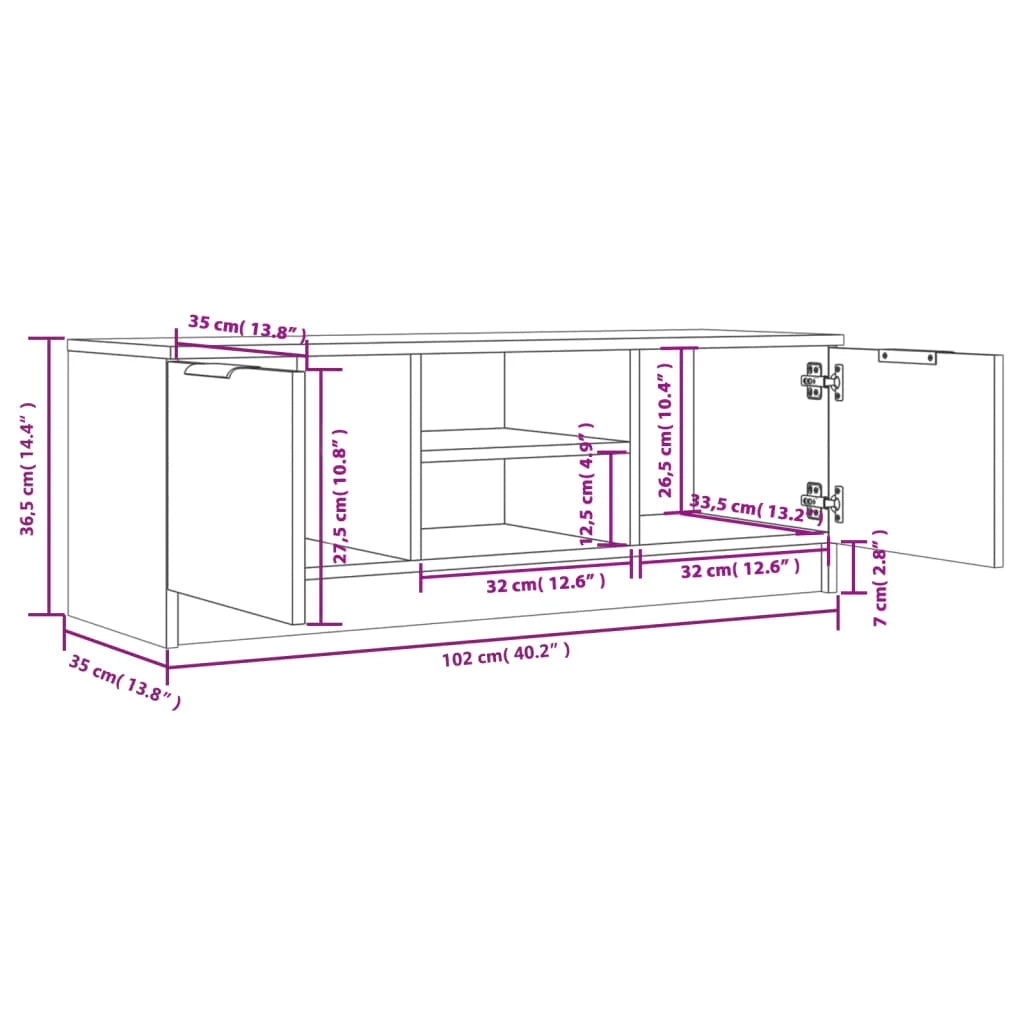 Mobile TV multimediale mensola TV credenza mobile TV sala da pranzo soggiorno camera da letto 102 x 35 x 36,5 cm legno ingegnerizzato grigio 02_0025565