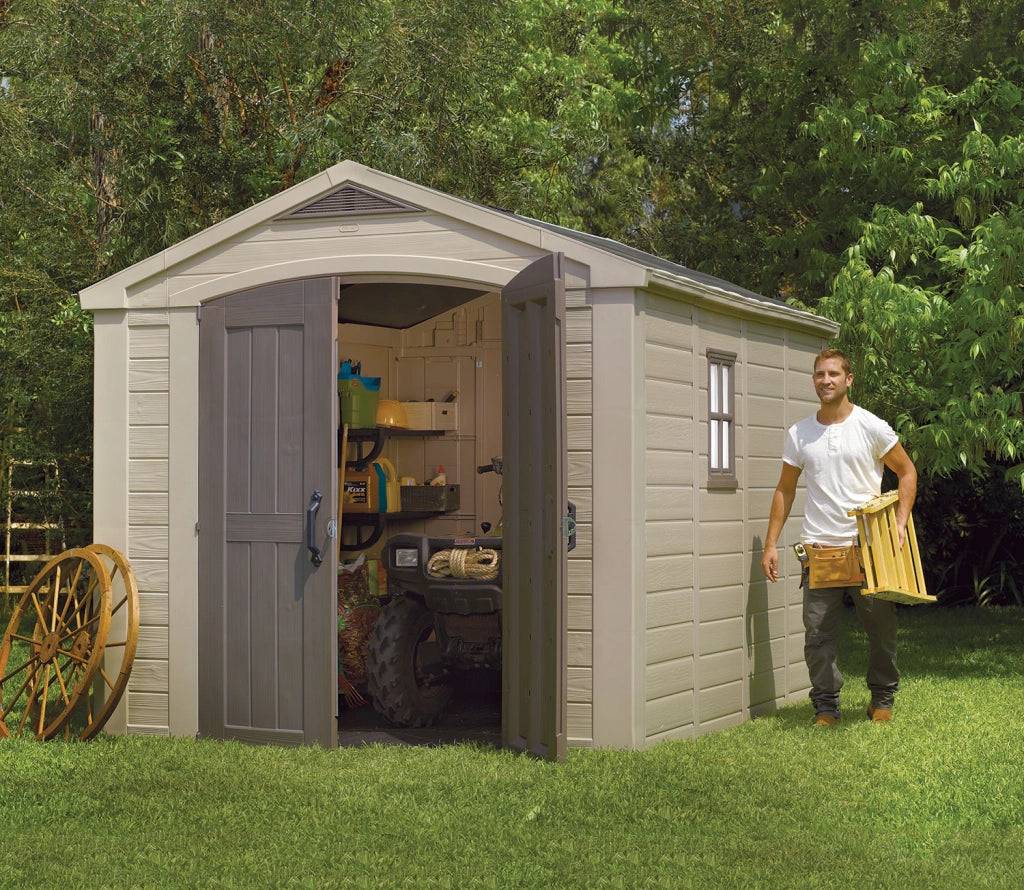 Casetta da Giardino con Mensole 256,5x331,5x243 cm Keter Factor 8x11 in Polipropilene Rinforzato Beige