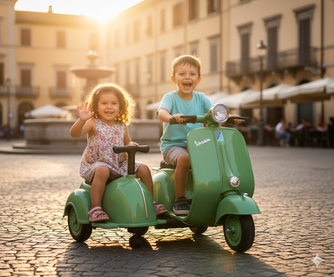 Piaggio Vespa con Sidecar Small Elettrica 6V per Bambini Verde