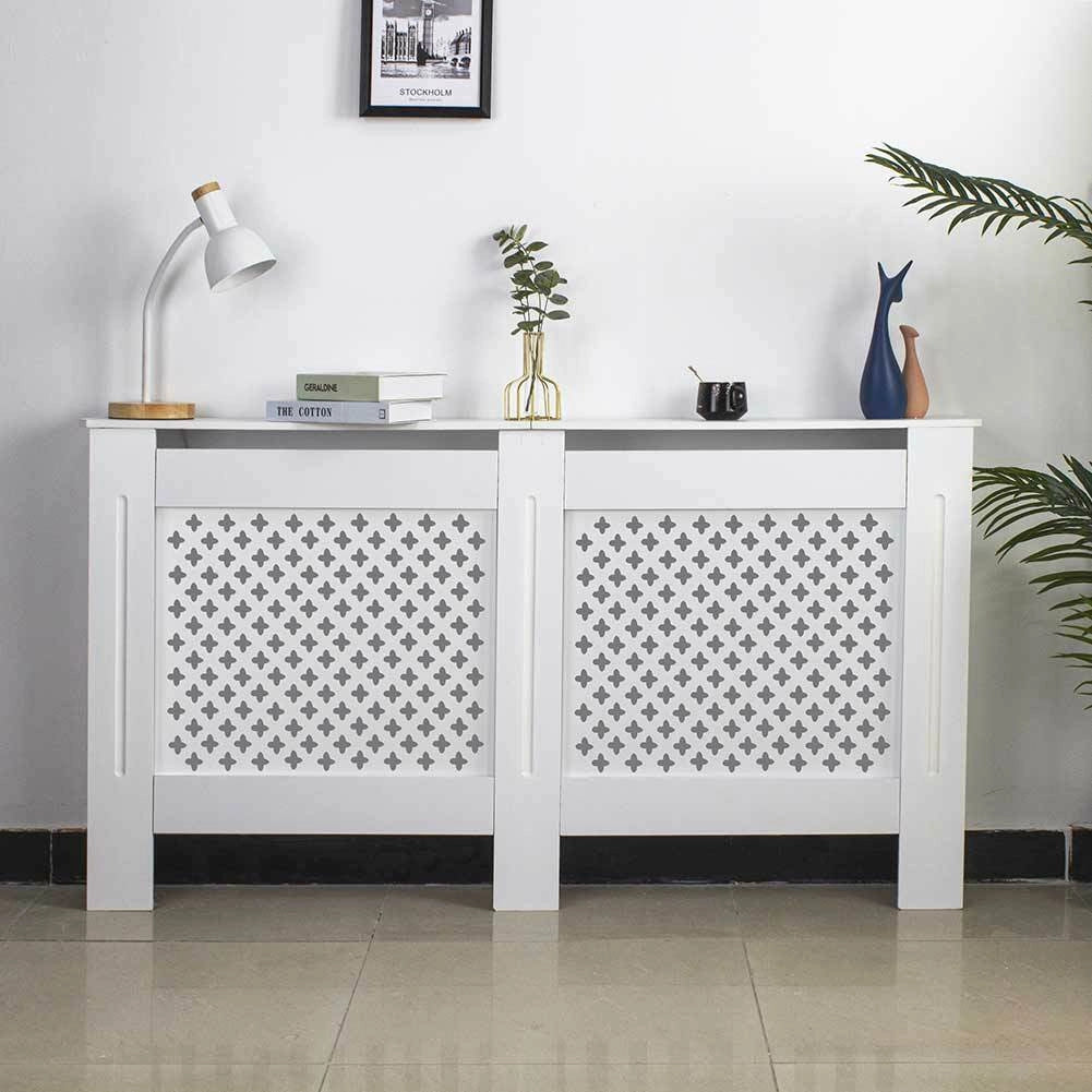 Copritermosifone in Legno MDF 152x19x82cm Copertura Radiatore Calorifero Bianco