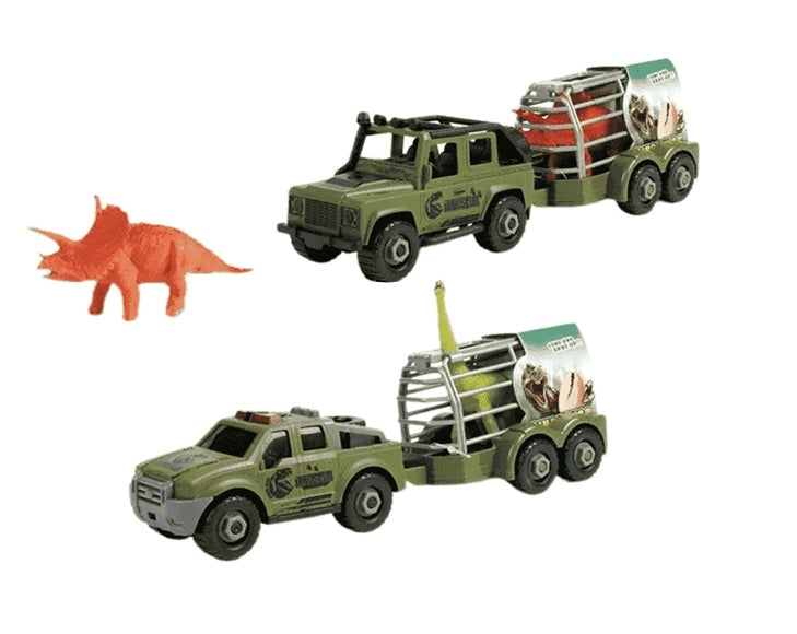 Jeep Trasporta animali, Veicolo con carrello e dinosauro,1 pezzo casuale,Eta 3+