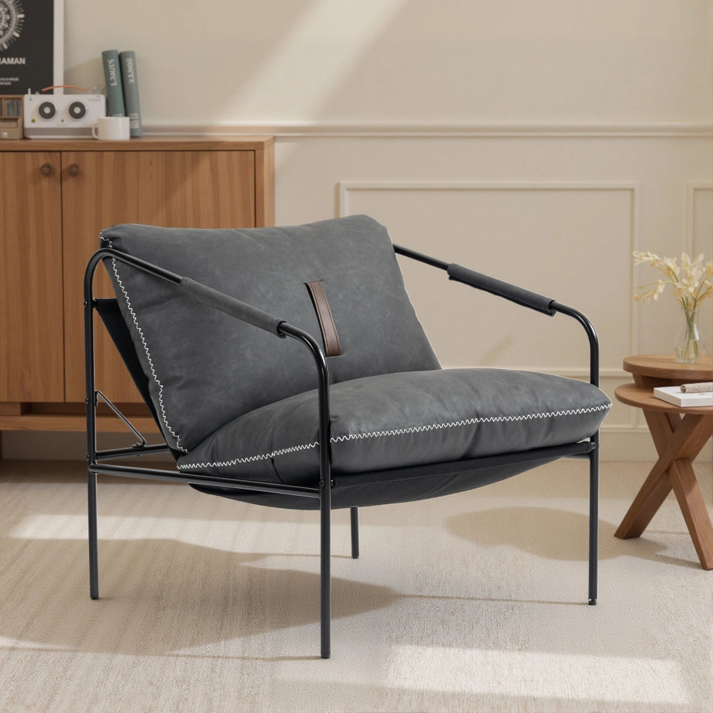 Poltrona Moderna Relax in Similpelle Grigio Scuro ¨C Zephmum ¨C Cuscini Estraibili