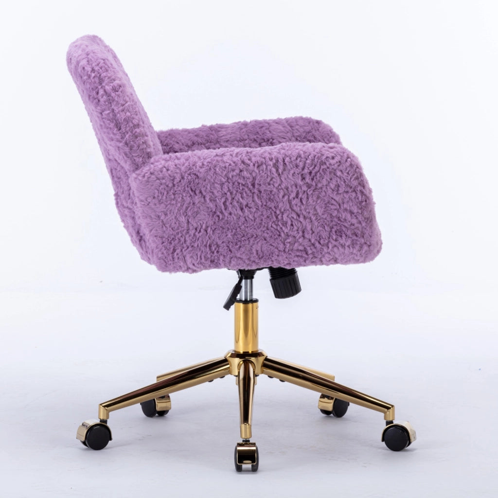 Sedia da trucco con soffice pelliccia sintetica di coniglio, sedia da ufficio girevole a 360¡ã con braccioli e altezza regolabile, colore viola, comoda