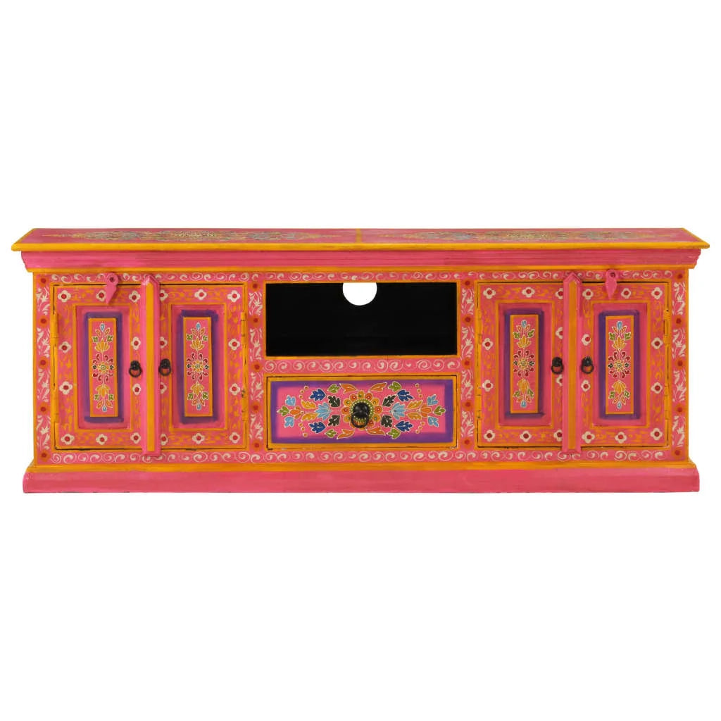Mobile TV multimediale scaffale TV mobile TV sala da pranzo soggiorno camera da letto rosa 110 x 30 x 40 cm legno massello di mango rosa 02_0028289