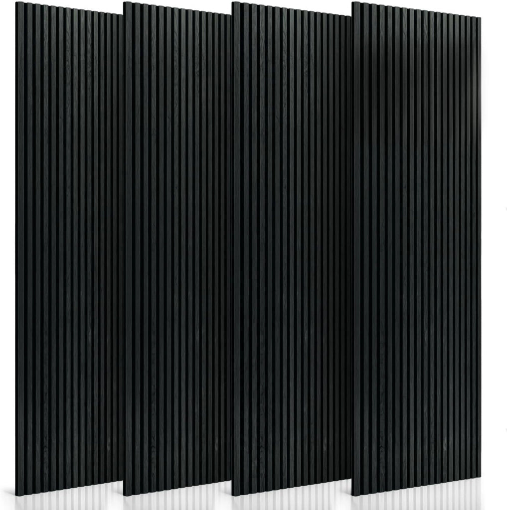 RMF PRO Set 4 Pannelli Decorativi Parete Legno Fonoassorbenti Rovere Nero 240x60 cm (5,76 m²) – Rivestimento Acustico a Listelli MDF Moderno per Casa, Studio e Ufficio