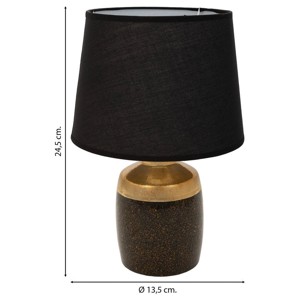 Lampada da tavolo in ceramica nera e oro, 13,5x13,5x24,5 cm