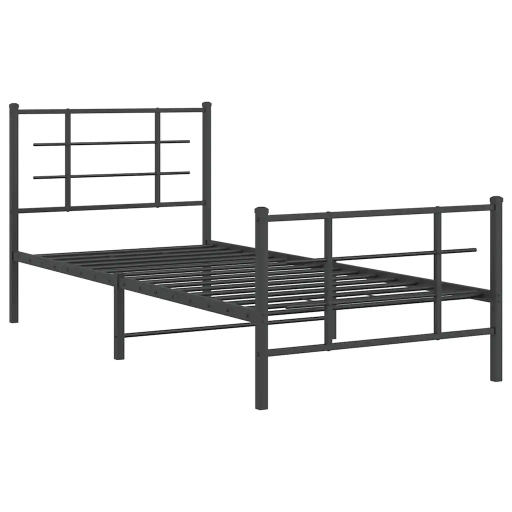 Letto singolo | Letto per adulti | Giroletto con Testiera e Pediera Metallo Nero 90x200 cm