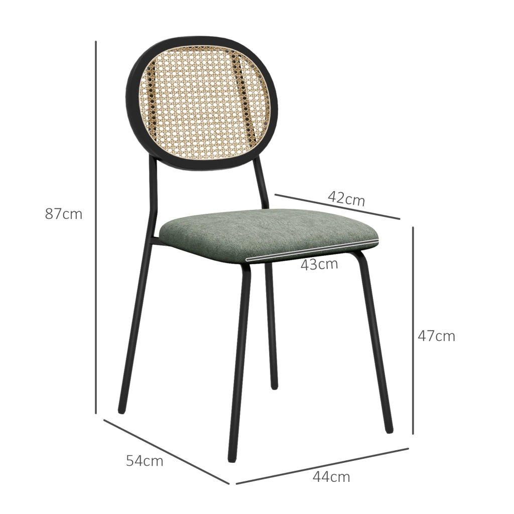 Set di 2 Sedie da Pranzo con Schienale in Rattan Sintetico e Struttura in Metallo ¨C Zephmum ¨C Verde Scuro e Nero 44x54x87 cm