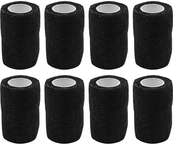 Set di Adesivi Autoadesivi da 8 Rolli - 7,5 cm x 4,5 m - Adesivo Autoadesivo - Banda Elastica - Adesivo Stabile - Nero - Adesivo Autoadesivo