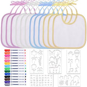 12 pezzi di tessere per bambini da colorare, 18 * 18cm tessere di cotone a doppia faccia con 14 colori di pennarelli per tessuti e 5 stencil per pittura per festa di babbo natale