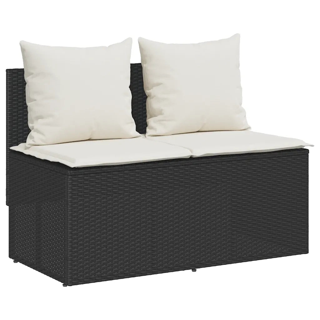 Set da Pranzo da Giardino 3 pz con Cuscini Nero in Polyrattan