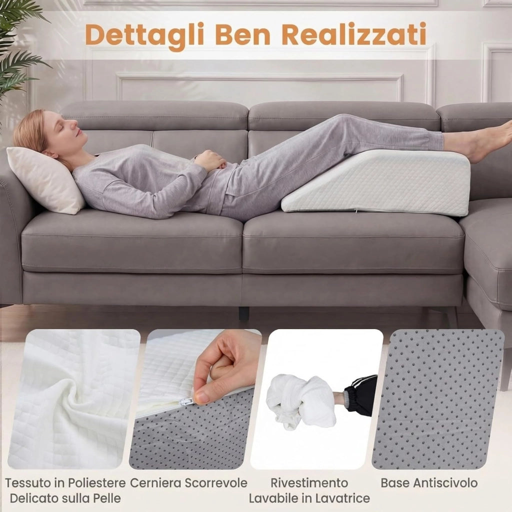 Cuscino per Gambe, Cuscino a Cuneo di Memory Foam, con Rivestimento Traspirante Smontabile, Cuneo in Schiuma per Dopo un Intervento Chirurgico Gravidanza e Lesione (Bianco)