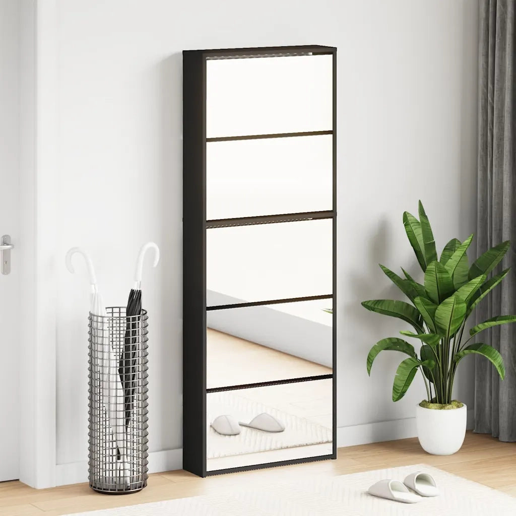 Scarpiera con Specchio a 5 Livelli Nera 63x17x169,5 cmcod mxl 110541