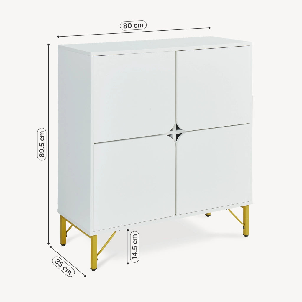 Credenza Reyri Madia Moderna Salvaspazio con 4 Ante 90x80x35 cm Bianco / color Oro [en.casa]