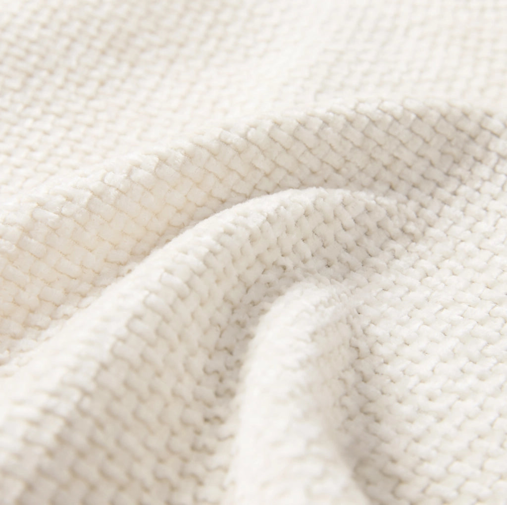 Divano modulare ULEVR 6 posti 283x153,5 cm configurabile a U o L con 2 pouf, USB e Type-C, chenille beige