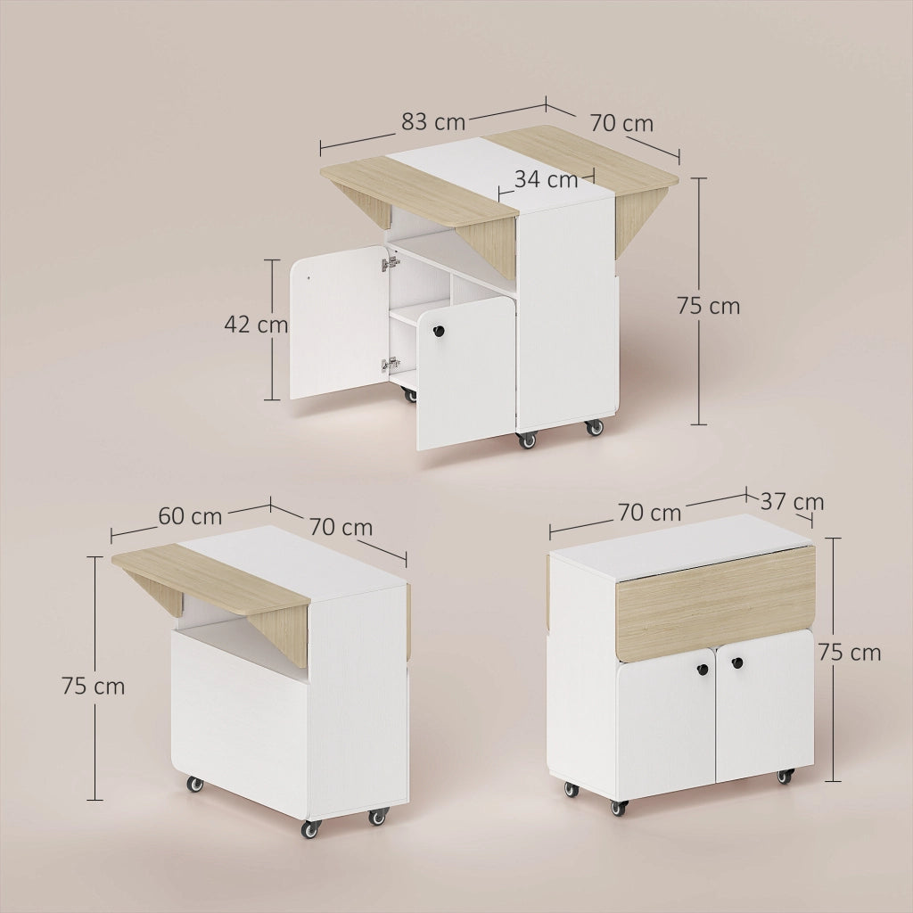 Tavolo pieghevole con mobile ¨C Xylo ¨C bianco legno naturale 70x83x75cm 4 ruote
