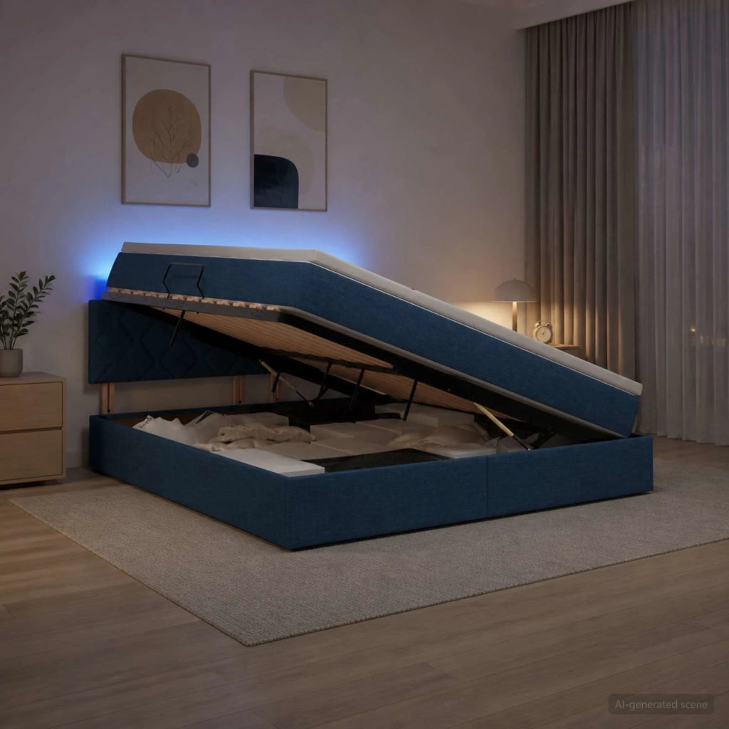 Letto con contenitore LED e materasso Blu 180 x 200 cm Tessuto 3459146