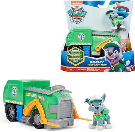 Paw Patrol, Camion per la Raccolta di Rifiuti di Rocky, Veicolo e Personaggio Rocky, Giochi Bambini, 3+ anni