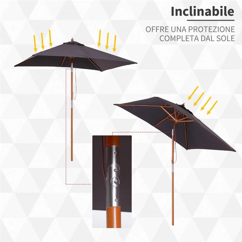 OMBRELLONE DA GIARDINO INCLINABILE 6 STECCHE 2 X 1.5 M GRIGIO SCURO