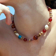 Bracciale e collana fatti a mano con perline di agata naturale multicolore, regalo di Natale o compleanno.
