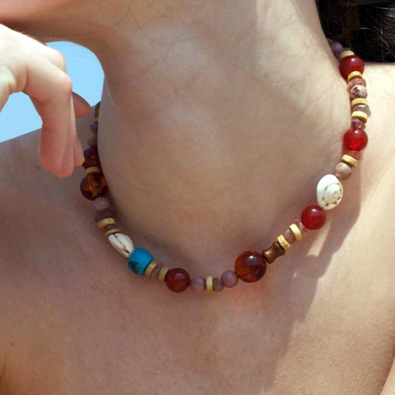Bracciale e collana fatti a mano con perline di agata naturale multicolore, regalo di Natale o compleanno.