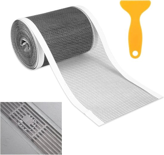 Struttore per Capelli per Drain da Doccia 10 cm x 10 m Reticolo con Spatola in Plastica - Adesivo Auto per Reticolo a Mesh per Doccia, Vasca da Bagno, Cucina, Balcone