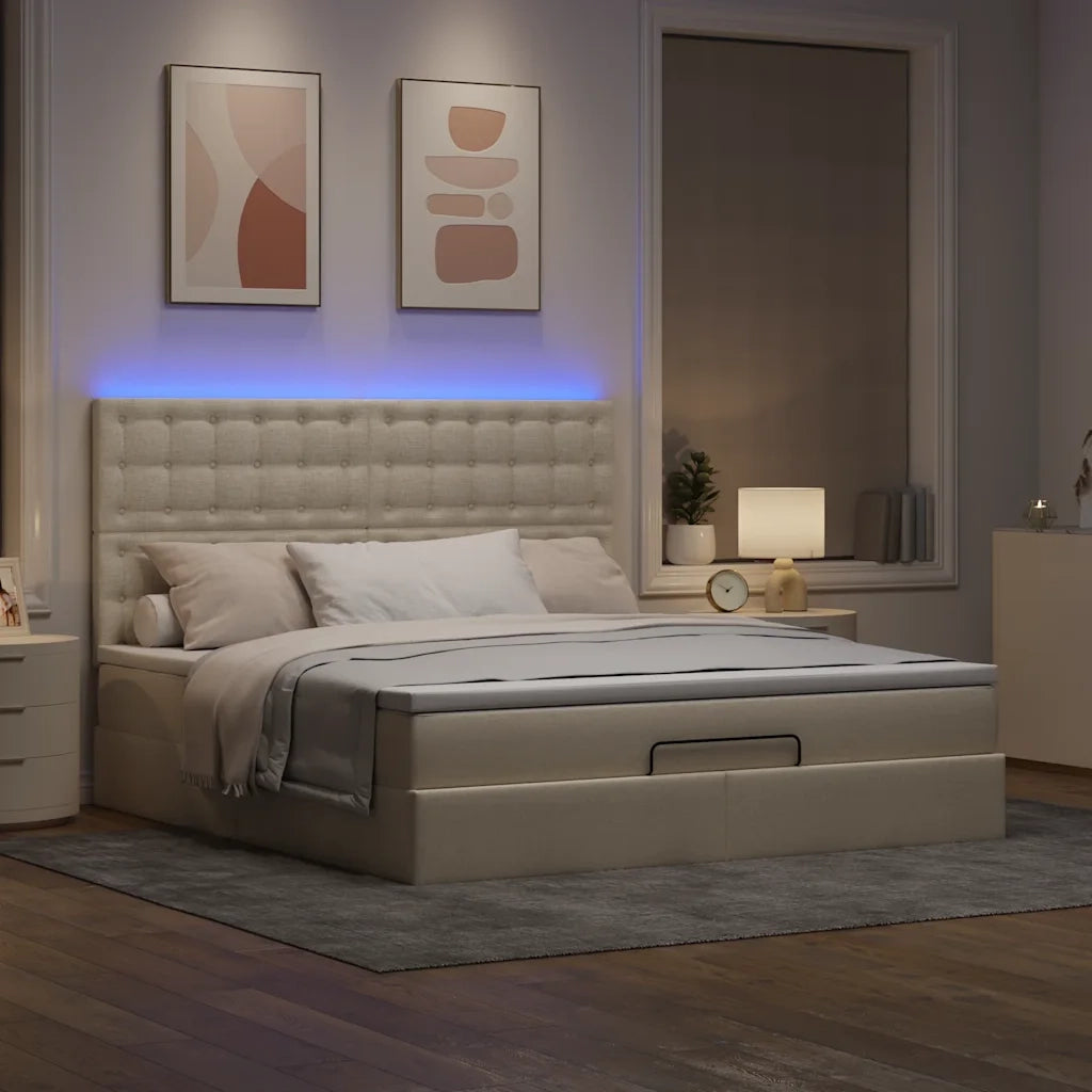 Struttura Letto Pouf con Materasso Crema 180x200 cm in Tessuto 3314195