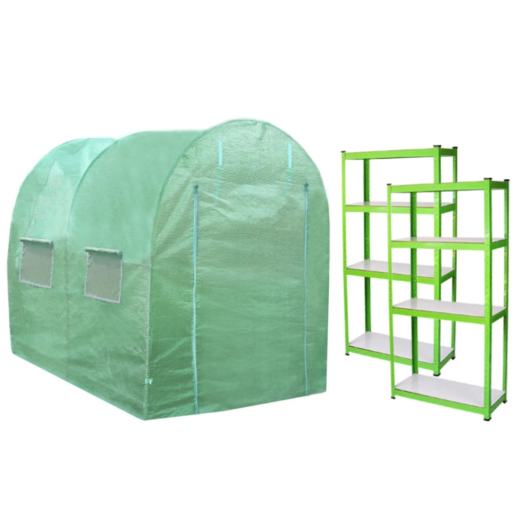 Serra da Giardino a Tunnel da Esterno in Polietilene Resistente alla Corrosione e Raggi UV Telaio in Ferro Galvanizzato per Piante Giardinaggio - 25mm - 4m x 2m & Scaffali