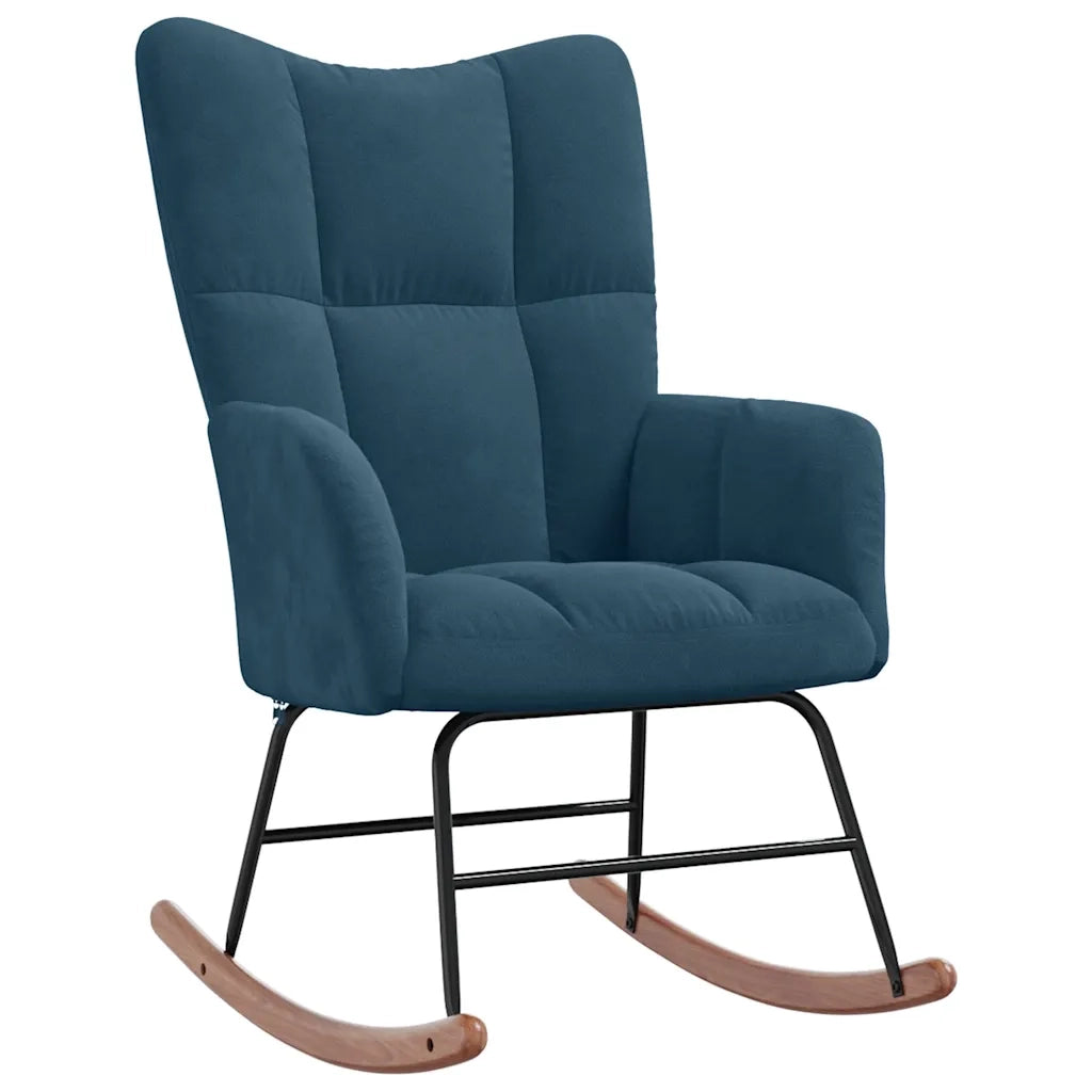 Sedia a dondolo con sgabello in velluto blu