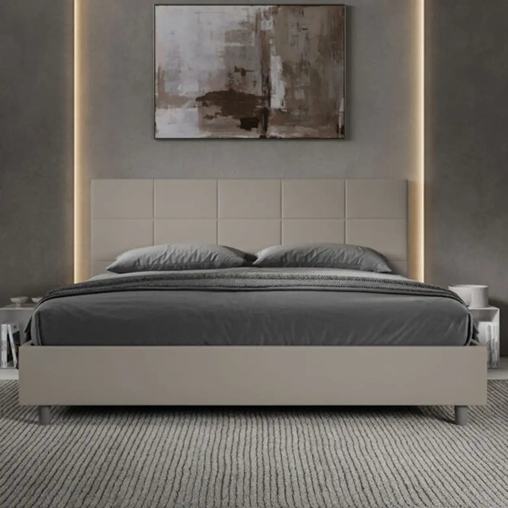 Letto matrimoniale king size con rete imbottito 200x210 similpelle tortora Mika