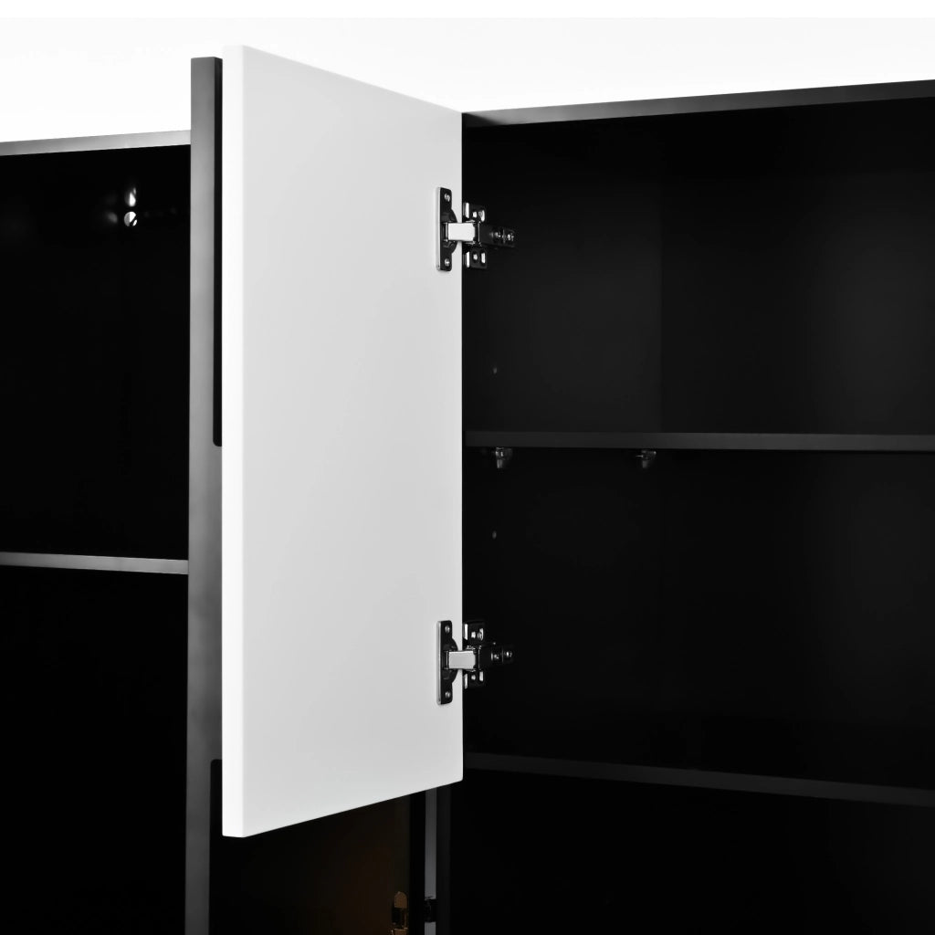 Credenza alta con LED, 6 ante, 3 cassetti e ripiani, per cucina e sala da pranzo, bianco e nero, 120.5 × 40 × 180 cm