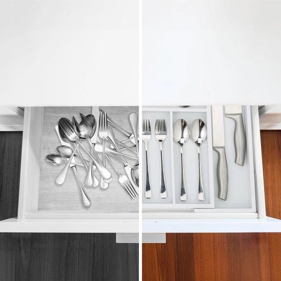 Cassa per coltelli in bambù espandibile 5-7 contenitori - Cassetto per coltelli variabile bianco - 48x46 cm cassa per coltelli 47 profondo